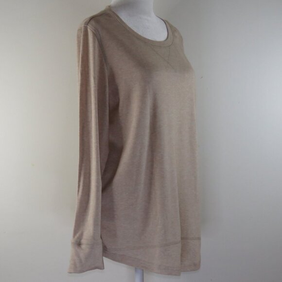 Women's Tan Long-Sleeve Pullover with Drop Tail Top Size L (C1652) - Picture 3 of 7